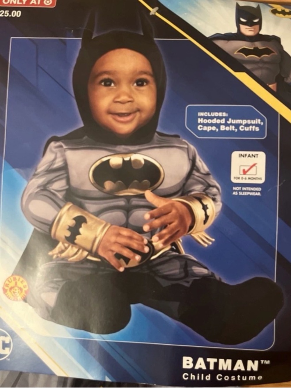 Batman Infant Hooded Costume - Halloween 0 to 6 months. New.